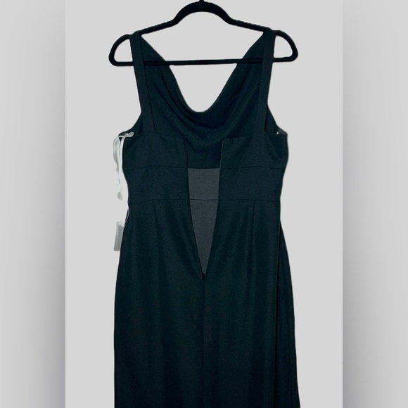 NWT Dessy Collection Black Cowl-Neck Wide Strap Crepe Trumpet Gown Front Slit 2R - Picture 8 of 16